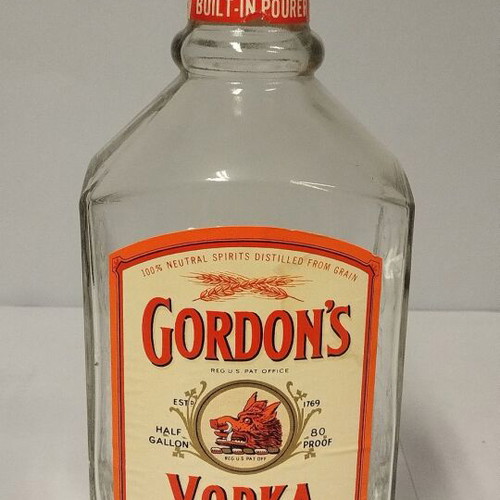 Vintage Gordon's Vodka bottle used, half gallon capacity