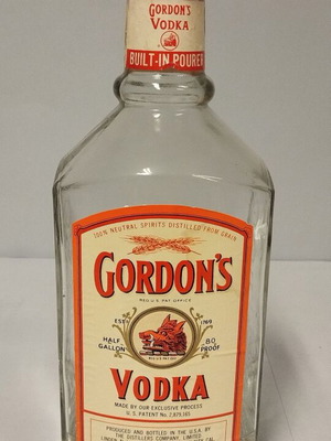 Vintage Gordon's Vodka bottle used, half gallon capacity