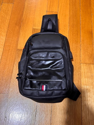 Crossbody bag used, black with multiple pockets