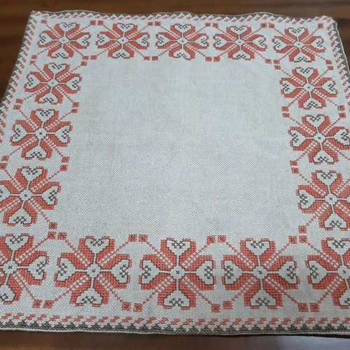 Vintage Bulgarian Hand Embroidered Tablecloth 1950s Silk Thread