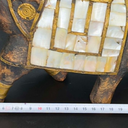 Decorative handmade vintage elephant wood brass mother of pearl
