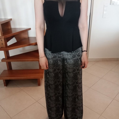 Black long top with sheer neckline like new, size M