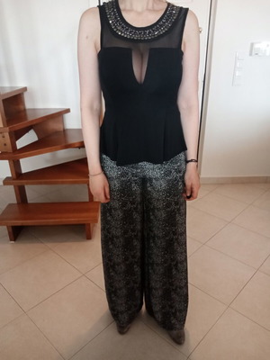 Black long top with sheer neckline like new, size M