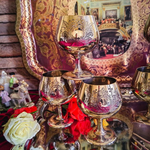 Vintage English silver plated baroque style goblets set of 6