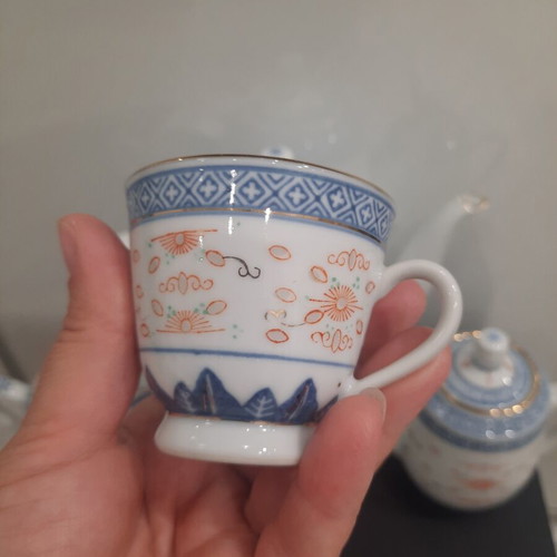 Vintage porcelain tea set China rice grain technique, like new