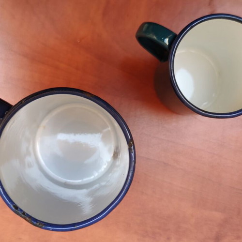 Pair of vintage enamel wine measures, authentic 1950-70