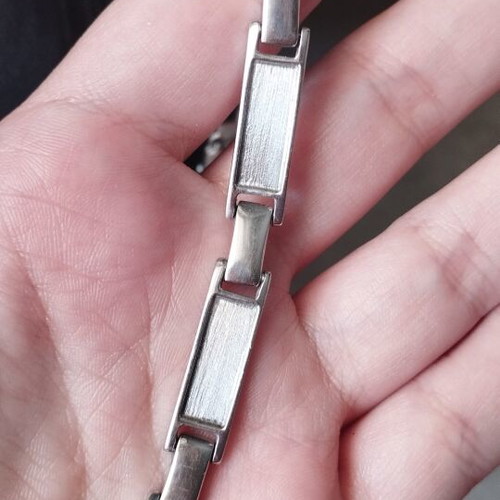 Silver 925 Unisex Bracelet with Rectangular Links, matte and glossy finish