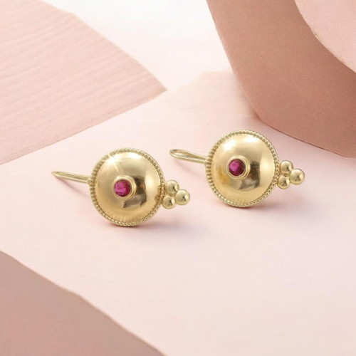 Earrings new, ancient Greek style, red and gold