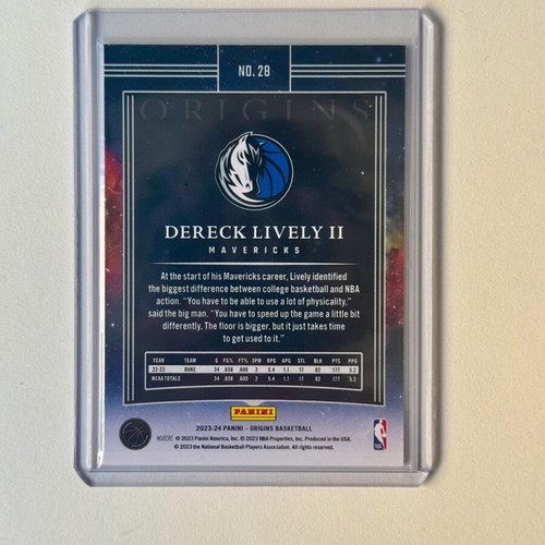 Panini Origins 2023-24 Card #28 Dereck Lively II White RC new
