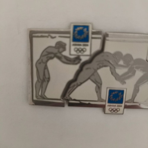 Athens 2004 Olympic pins set with ancient wrestlers, framed