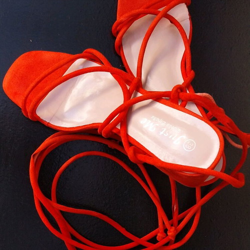Coral lace-up sandals used, size 38
