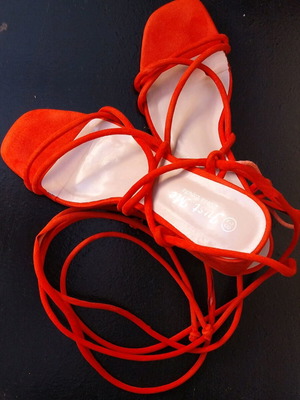Coral lace-up sandals used, size 38