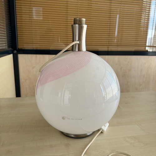 La Murrina table lamp white used with pink and gray vintage 80s details