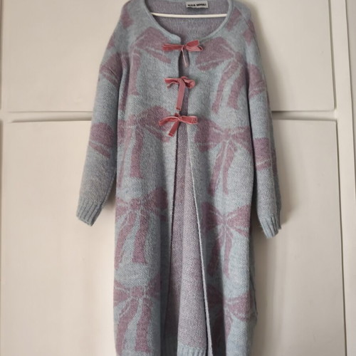Andrali long wool cardigan, pink and turquoise
