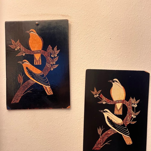 Set of 3 wooden bird wall plaques used