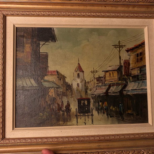 Oil painting on canvas like new with frame, colonial landscape