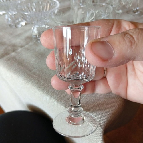 Vintage shot glasses like new, set of 19, glass or crystal