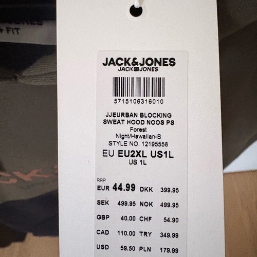 Jack & Jones men's hoodie new 2XL black and green