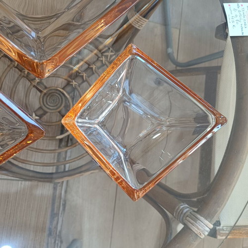Set of 3 vintage glass decorative bowls with orange rim