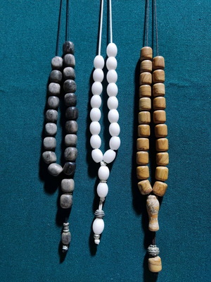 Worry beads new, set of 3 with amazonite, obsidian and volcanic stone