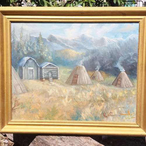 Vintage Scandinavian Art Large Signed Oil Painting on Fiberboard like new