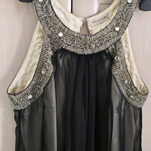 Rebecca Blu evening dress used, medium, black-beige with beads