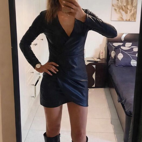 Zara Faux Leather Wrap Mini Dress like new, black, size M