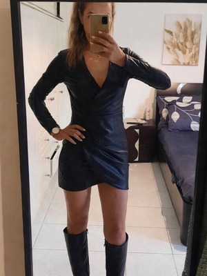 Zara Faux Leather Wrap Mini Dress like new, black, size M