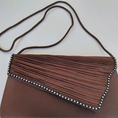 Women's envelope bag used, brown velvet, 23x13 cm