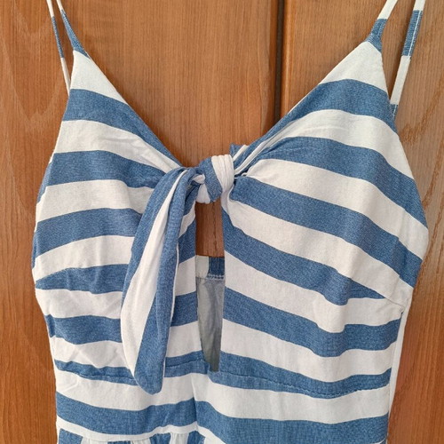 Striped midi dress like new, blue and white with cups
