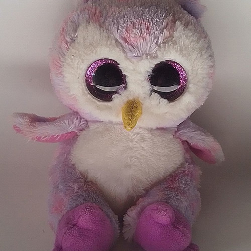Bauer plush owl used, mobile phone holder 18 cm