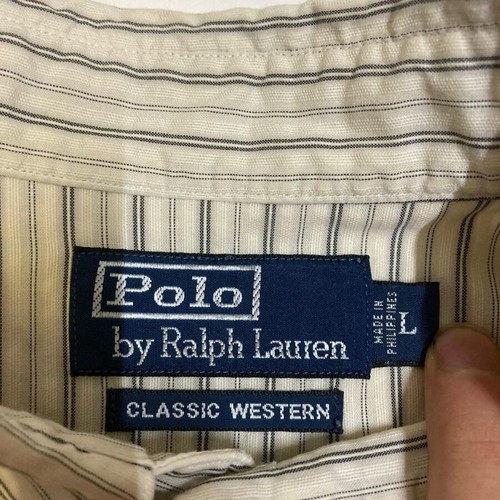 Ralph Lauren Vintage Custom Western Long Sleeve Shirt L Beige Pinstripe RRL