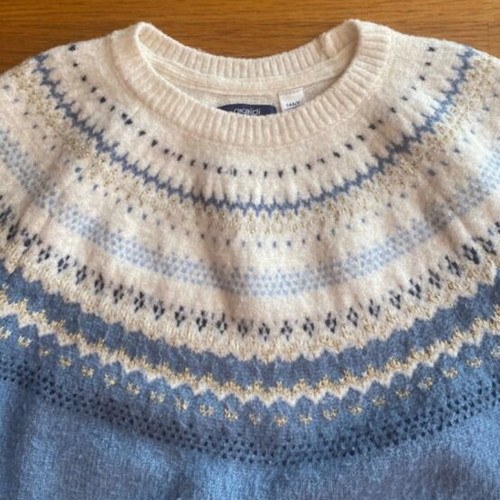 Okaidi Blue Fair Isle Knit Sweater, size 158 cm, 13 years