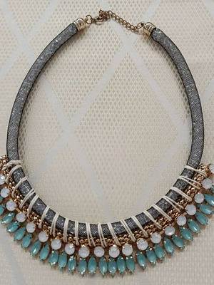 Women's necklace very impressive with turquoise and white opal crystals
