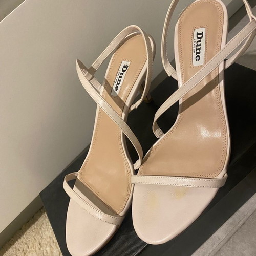 Dune London women's leather sandal used, beige, size 39, 4 cm heel