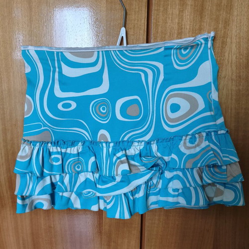 Skirt with ruffles used, white and turquoise, size S