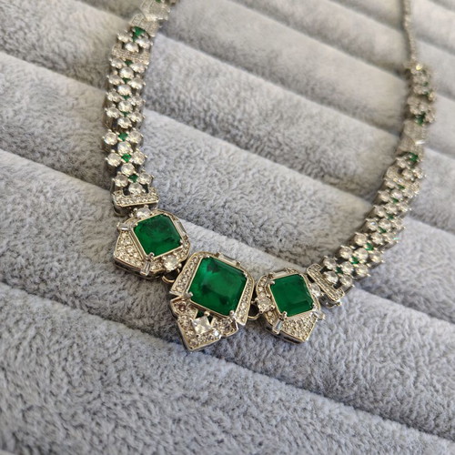 Necklace with white and green zircon stones silver plated like new