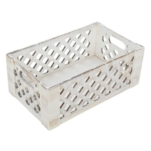 Wooden decorative crate white brushed perforated new 28x17x11.5cm