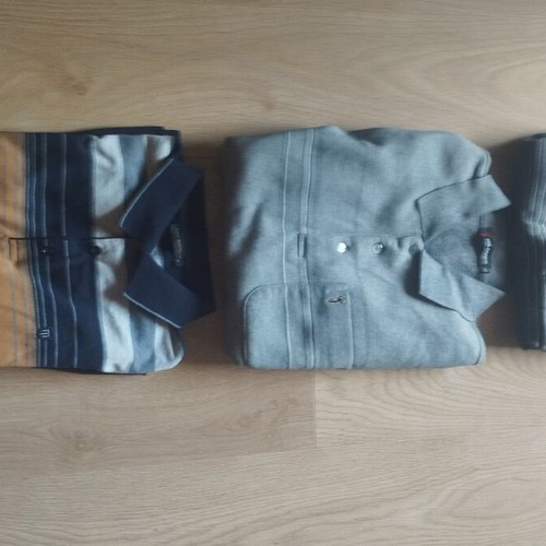 Set of 3 long-sleeve polo shirts size M like new, blue and grey