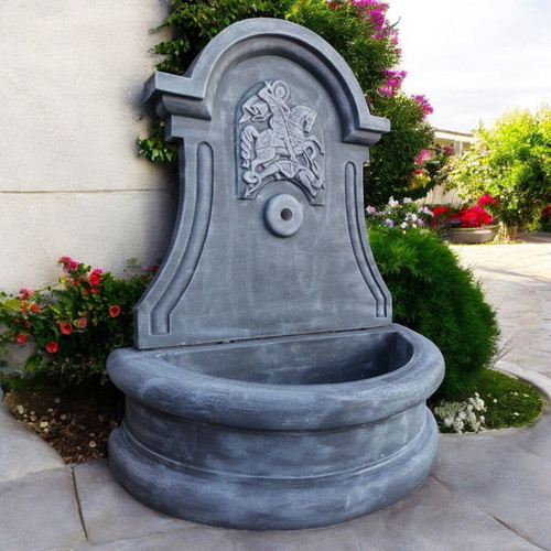 Saint George Garden Fountain Concrete Wall-Mounted Outdoor Gray White