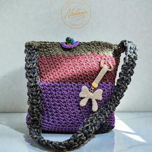 Handmade multicolor knitted shoulder bag new