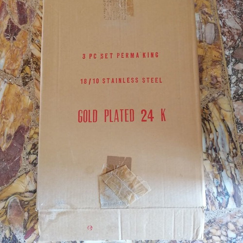 Serving trays set stainless steel with 24K gold handles new