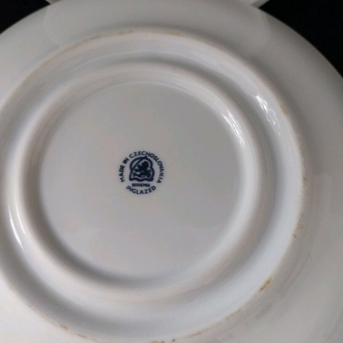 Vintage Bohemian Czechoslovakia "Brown Henriette" Pattern Round Butter Dish with Lid