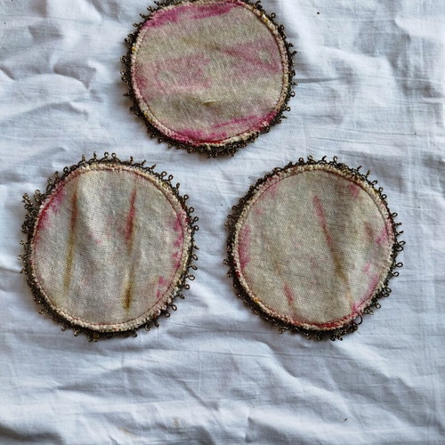 Vintage embroidered coasters used, set of 3 pieces