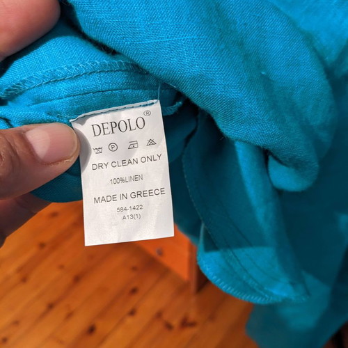 Depolo linen dress used, long turquoise with pockets