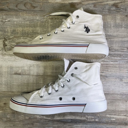 U.S. Polo Assn. high top sneakers white canvas used, men's size 9.5