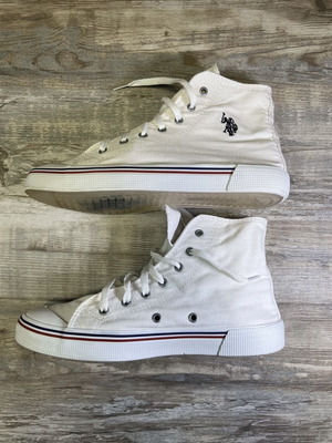 U.S. Polo Assn. high top sneakers white canvas used, men's size 9.5