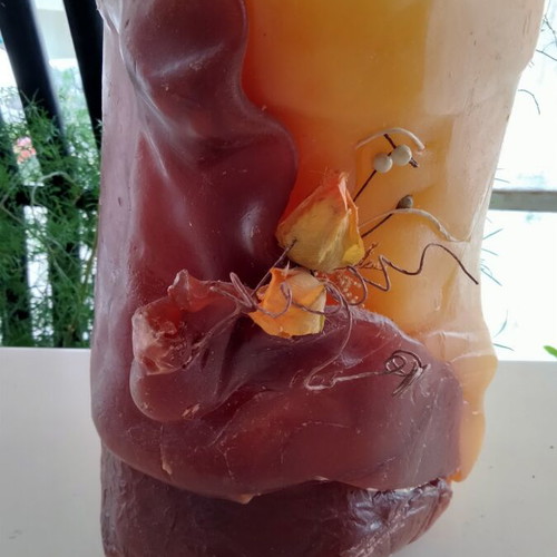 Handmade Decorative Candle used, large 4.3+ kg, pillar with dried flowers