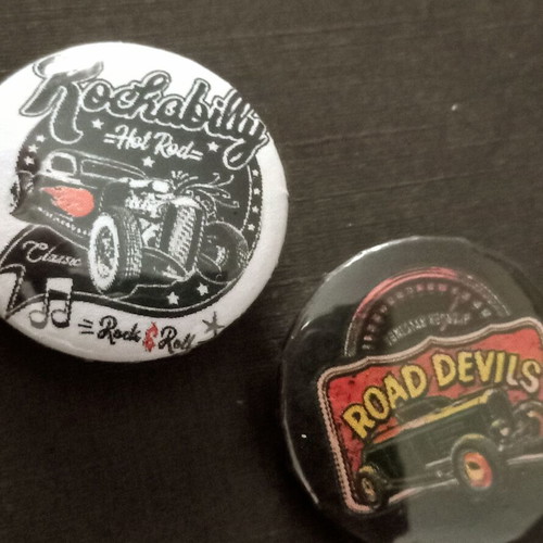 Rockabilly pin badges, old school rock n roll