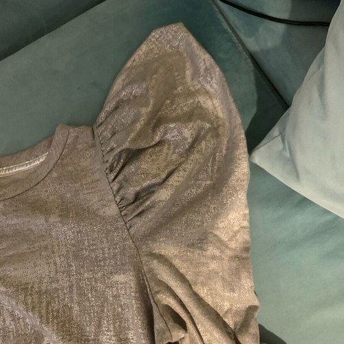 Imperial silver blouse thin with ruffles on shoulders like new, size S/M